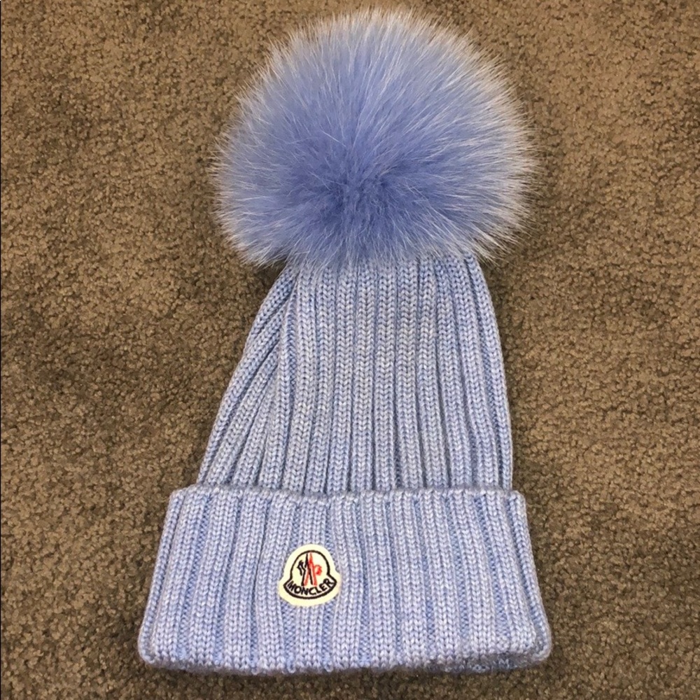 BLUE REAL MONCLER HAT WITH POM PON ON TOP